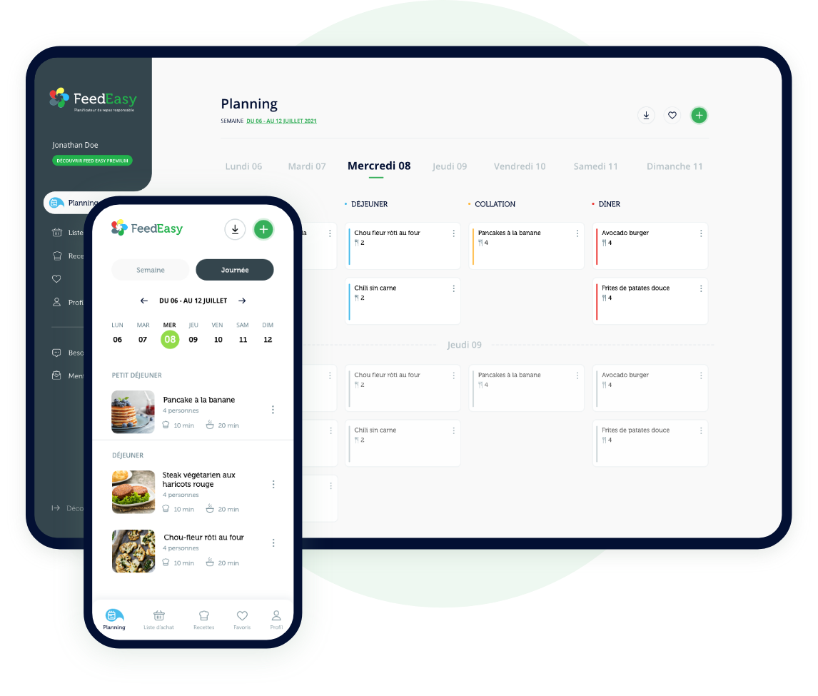 2D animation marketing showcase for Feed-Easy meal planning app