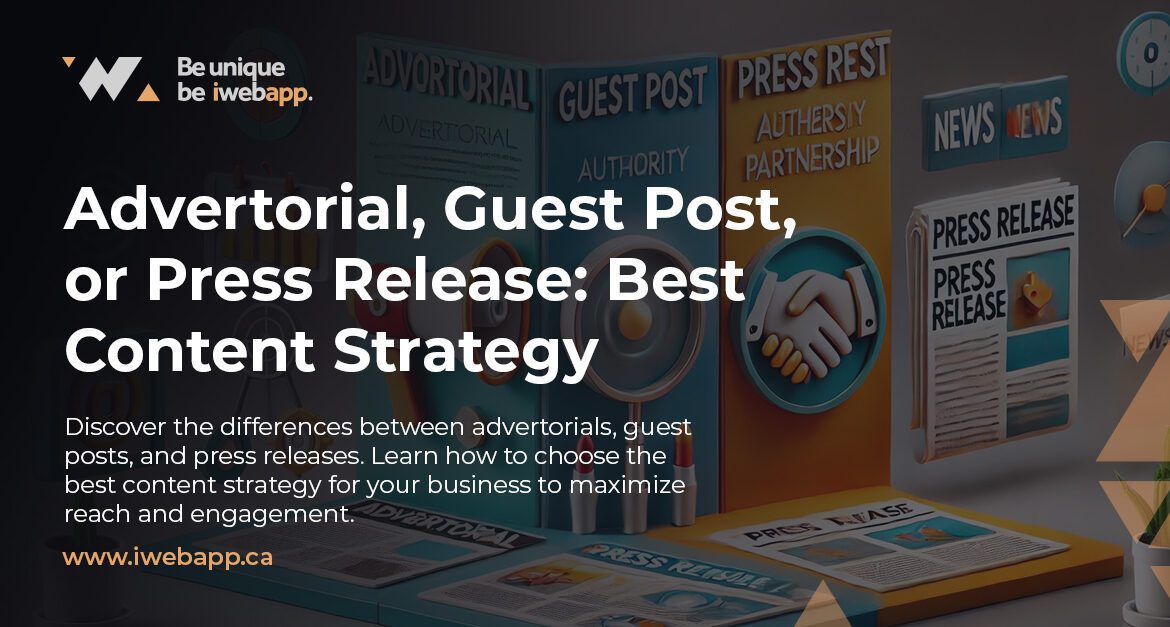 Comparison of advertorial, guest post, and press release content strategies