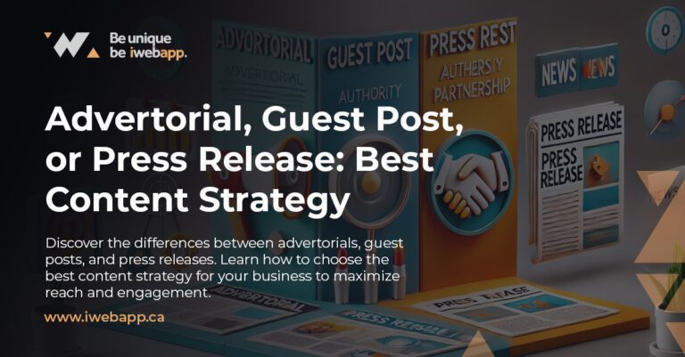 Comparison of advertorial, guest post, and press release content strategies