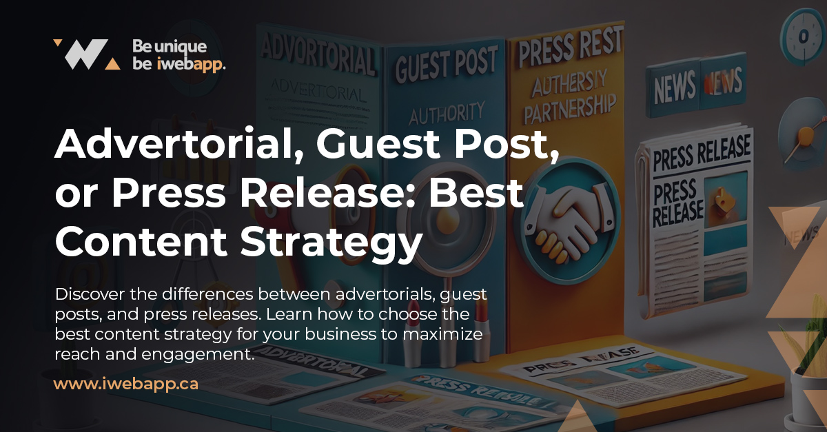 Comparison of advertorial, guest post, and press release content strategies
