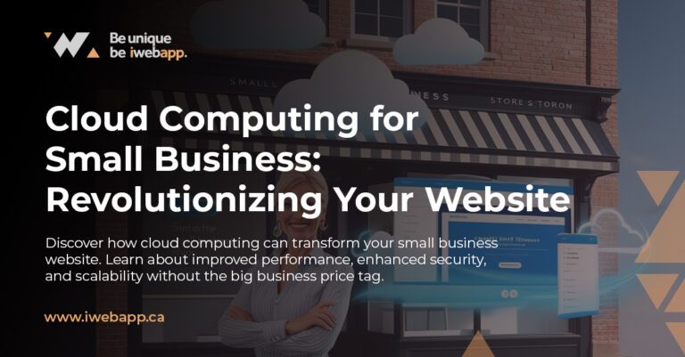 Cloud Computing for Small Business: Transform Your Website in 2025 1 Small business owner reviewing cloud computing dashboard showing improved website performance metrics, security status, and automatic backups