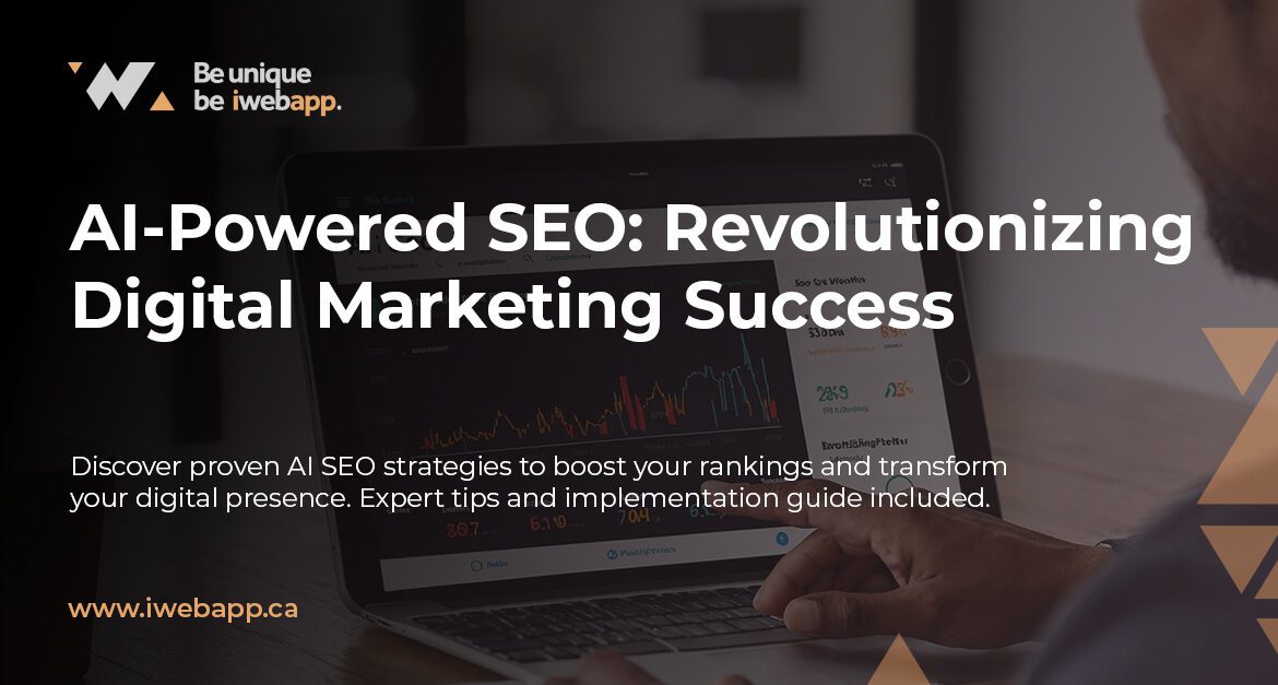 Small business owner reviewing AI-powered SEO analytics dashboard