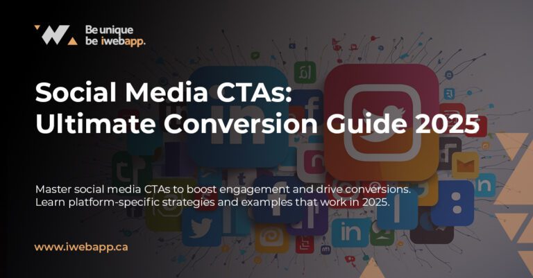 Social media platform icons with conversion arrows and CTA buttons