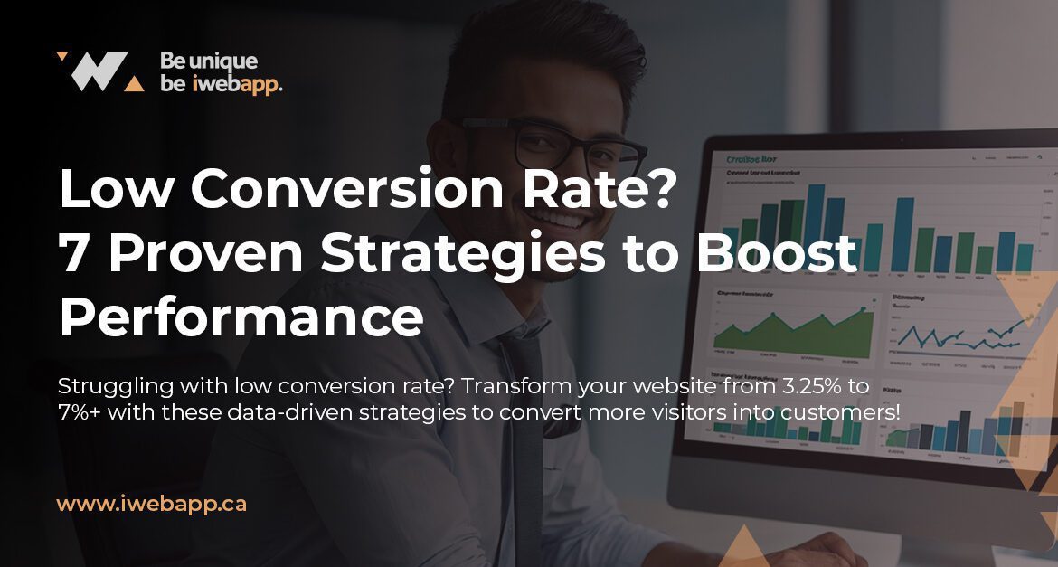 Business professional analyzing increasing website conversion rate metrics on dashboard