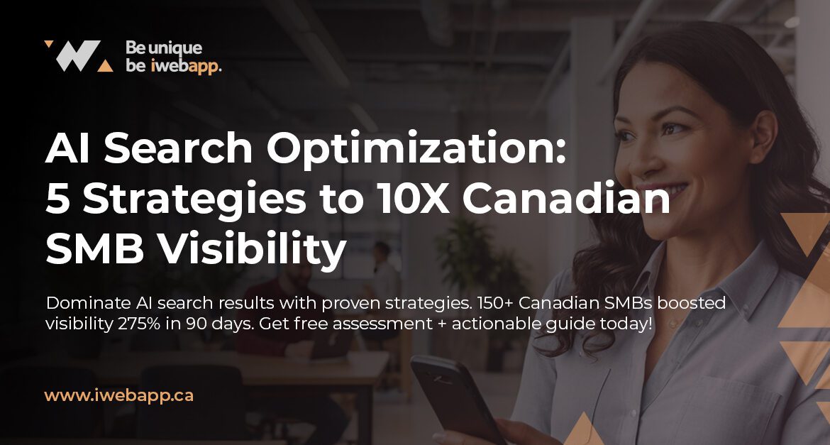 Canadian small business owner using AI voice search optimization on smartphone