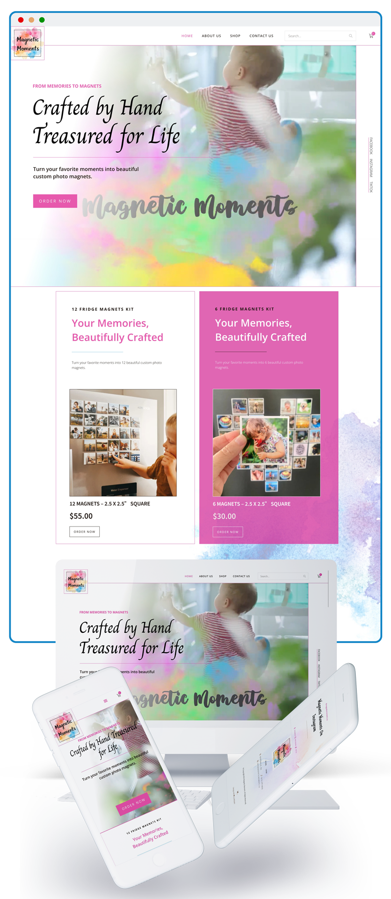 Advanced SaaS image customizer interface for Magnetic Moments showing photo upload, cropping tools, and real-time preview functionality implemented by iWEBAPP