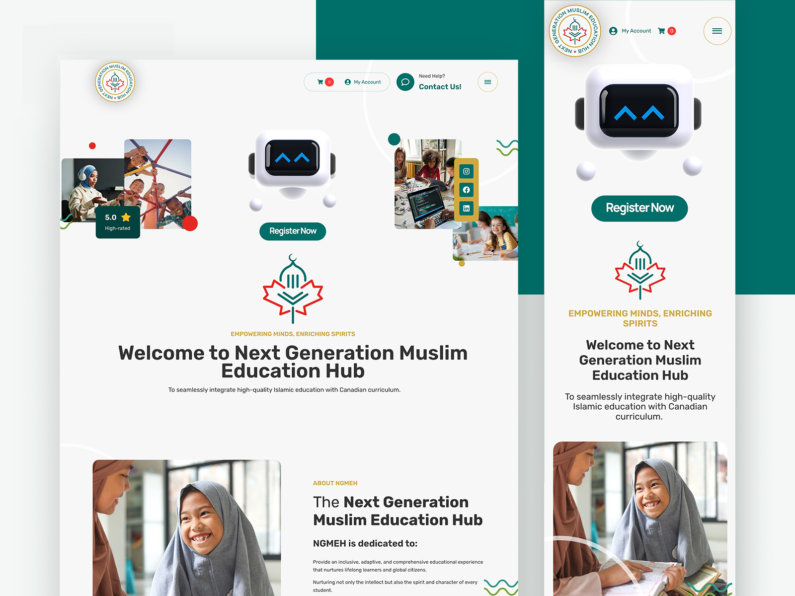 NGMEH Islamic education e-learning platform displayed on desktop and mobile devices showing responsive design and 3D character integration by iWEBAPP Ottawa