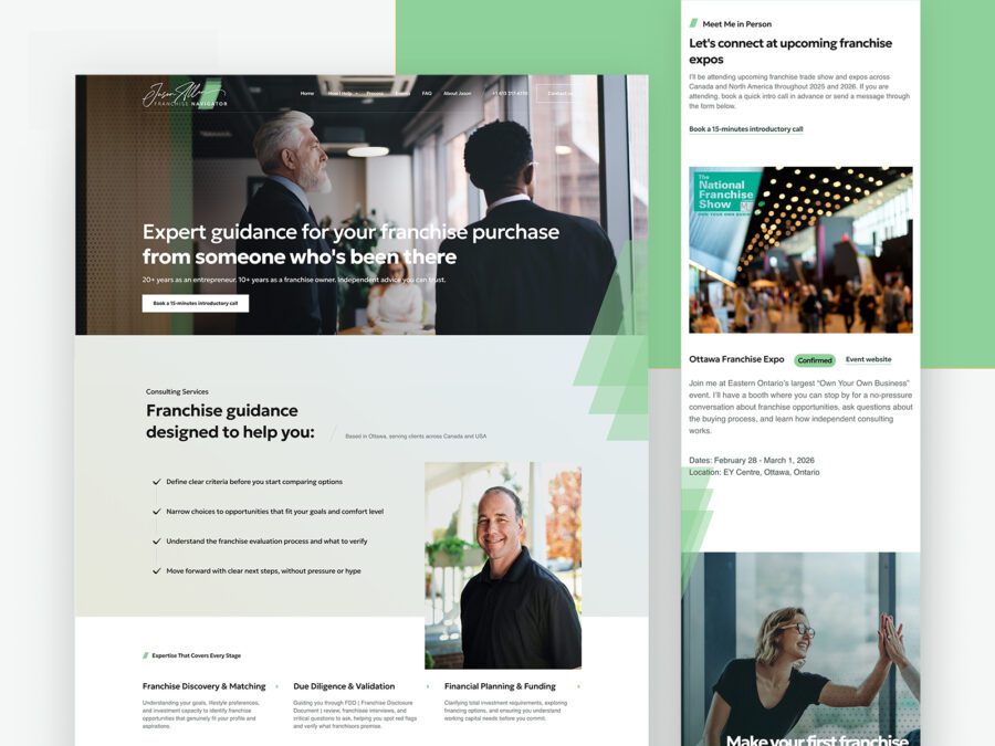 Jason Allen Franchise Navigator professional franchise consulting website displayed on desktop and mobile devices showing modern responsive design by iWEBAPP Ottawa