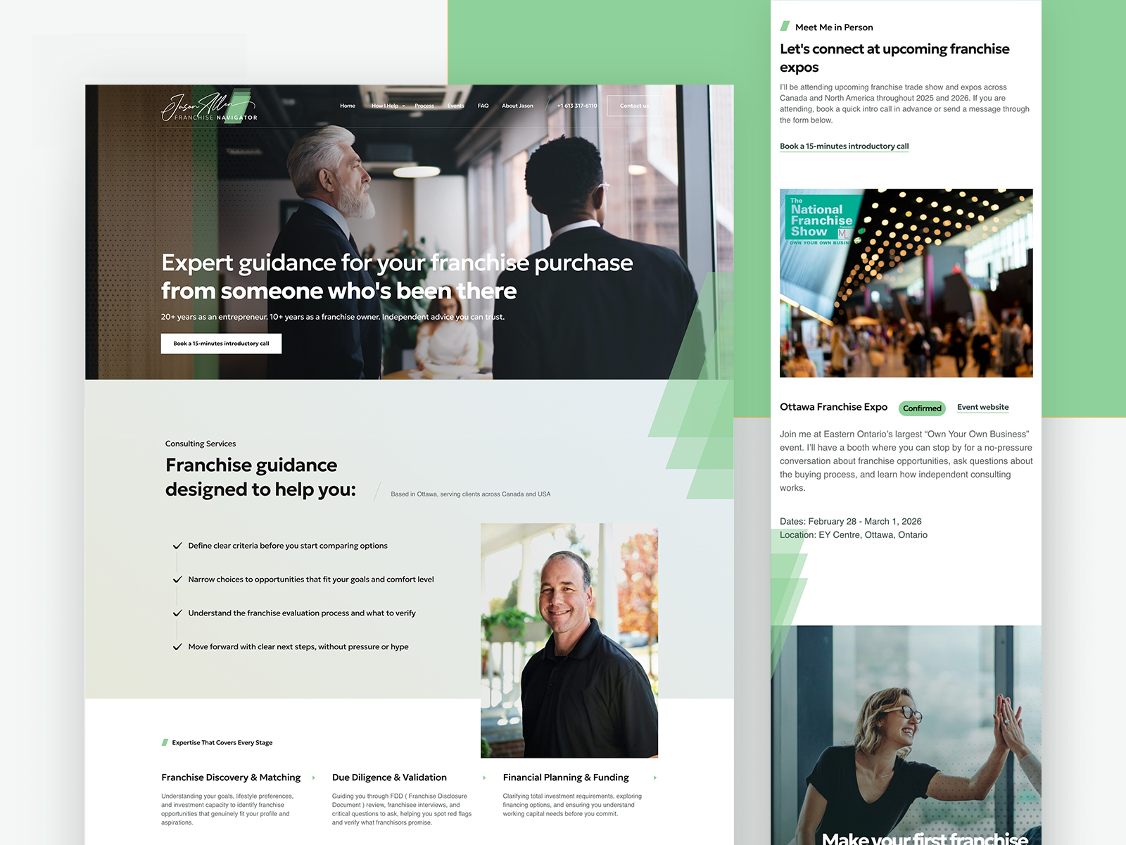 Jason Allen Franchise Navigator professional franchise consulting website displayed on desktop and mobile devices showing modern responsive design by iWEBAPP Ottawa